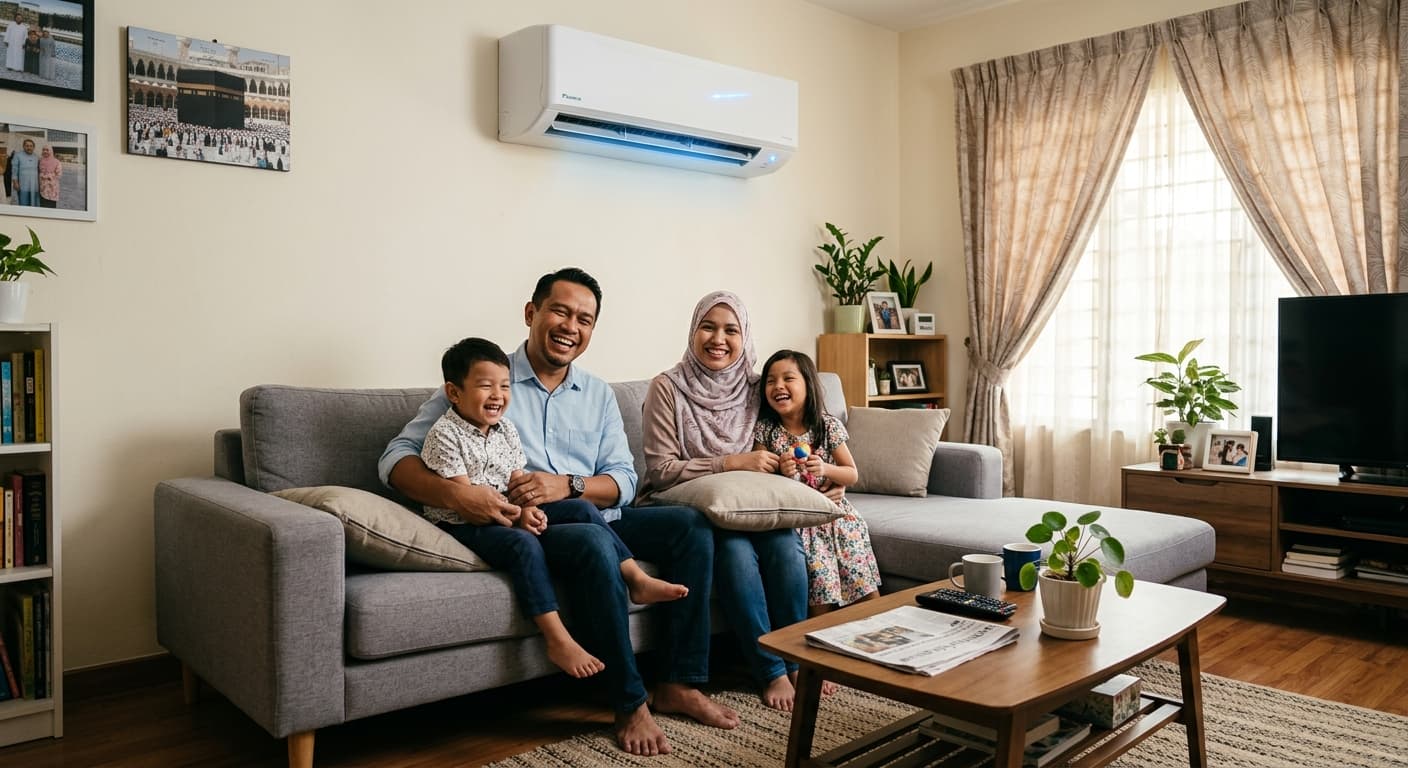 Keluarga gembira dengan aircond LG